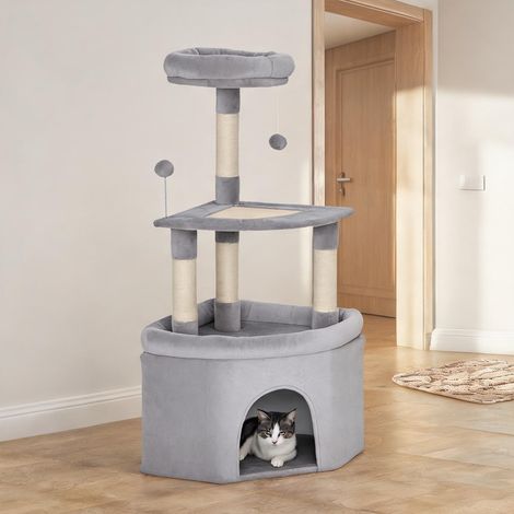 Arbre à chat 49 x 49 x 114 cm gris clair avec griffoir sisal (1/5)