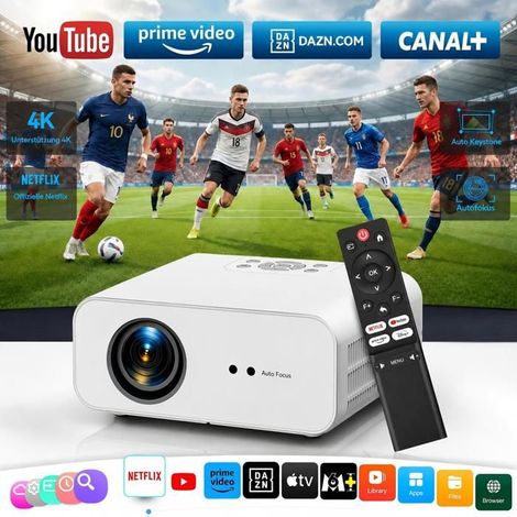 4K Beamer Unterstützt【Netflix Zertifiziert】, Smart Projektor WiFi Bluetooth5.2, 26000 Lumen 1080P Video Projektor