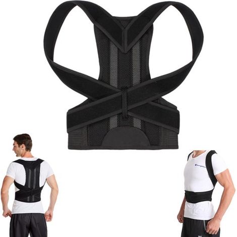 Correcteur de posture 37 x 107 cm - bandoulière réglable et lavable pour dos et épaules, noir (1/5)