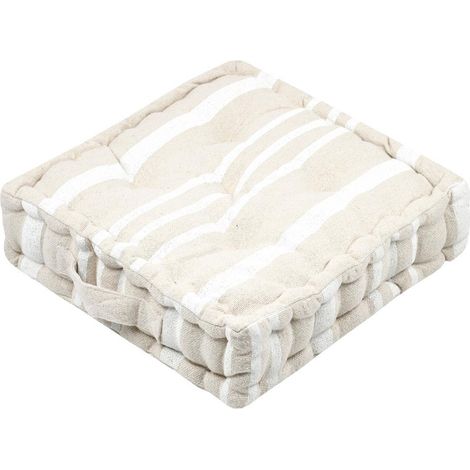 Coussin de sol 100% coton épais et moelleux à rayures Crème 45x45 cm