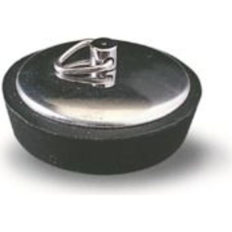 FPLUS tapon desague 61 mm , Tapón negro de goma con embellecedor/chapa inoxidable