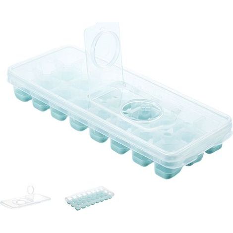 Bac à glaçons silicone 24 cases avec couvercle anti-renversement, moule à glaçons étanche et boîte de rangement. (1/5)