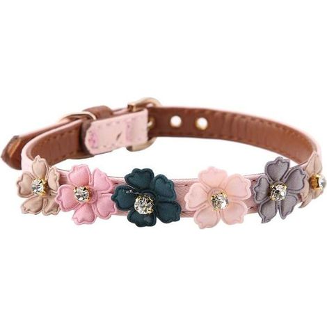 Collier pour Animaux de Compagnie de décoration de Fleurs, PU réglable pour Chats, Petits et Moyens Chiens(1.3 42cm-Rose) (1/5)