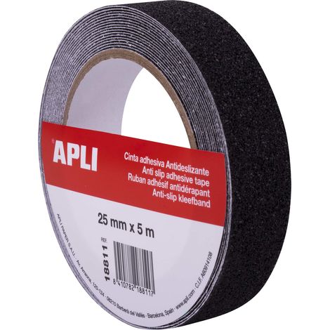 APLI 18811 - Nastro antiscivolo in PVC resistente, 25 mm x 5 m, per interni ed esterni, colore: Nero (1/2)