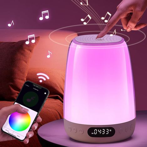 Veilleuse Bébé, Smart APP Multicolore RGB Veilleuse Enfant, Réveil Enfant Veilleuse Bébé Musicale et Lumineuse, Bluetooth Bruit Blanc Lampe de Cheve (1/5)