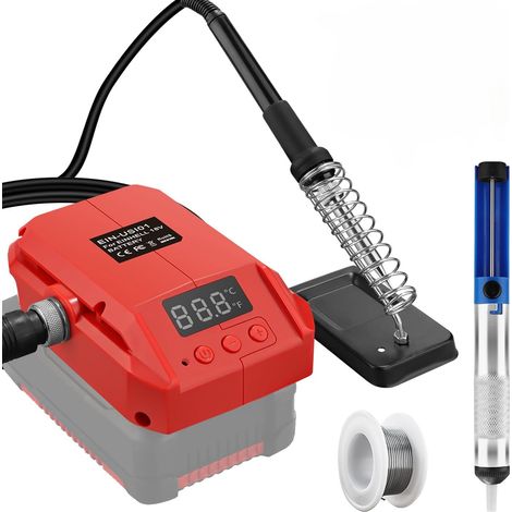 Kit de fer à souder sans fil pour batterie 18 V, écran LCD 60 W, température réglable de 180 à 480 °C, fer à souder sans fil avec tige d'aspiration Fil à souder 20 g, support de fer à (1/5)