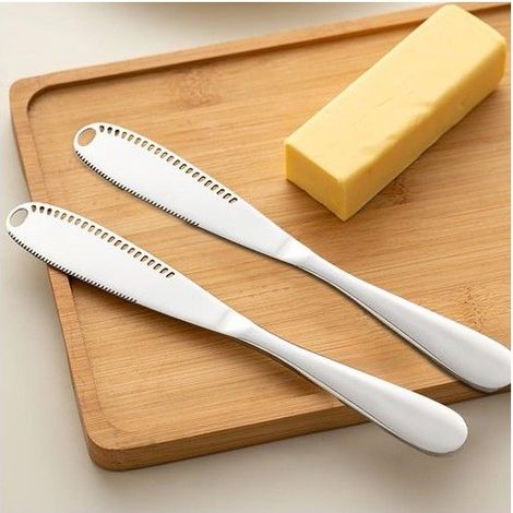 Couteau à beurre multifonction - Acier inoxydable - 3 en 1: rouleur, trancheur, tartineur - Lame dentelée (1/5)