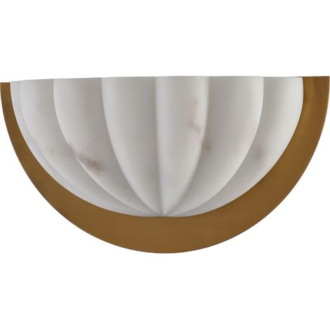 Parrot Uncle 30cm Brushed Brass Wall Light, Semi-Circular Ribbed Faux Alabaster Sconce, E14 Indoor Lamp for Bedroom, Hallway & Living Room (Bulb Excluded)