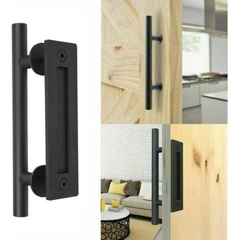 Rétro Poignée de Porte Coulissante Noir Aluminium Tirer et Rincer la Sets de poignées pour Porte Coulissante en Bois, 30cm (1/5)