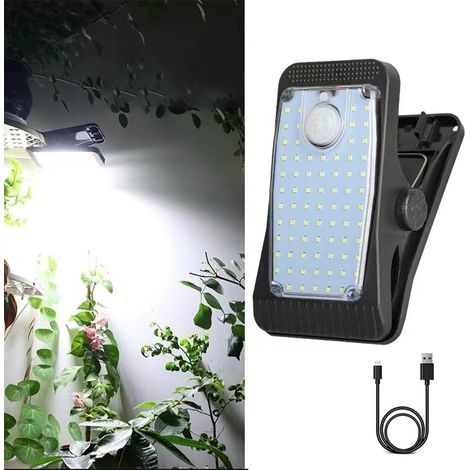 LED Outdoor Solar Clip Light, éclairage portable avec capteur de mouvement, Lumières décoratives imperméables solaires et USB alimentées par l'atmosphère de cour, lumière chemin 3 modes. (1/5)