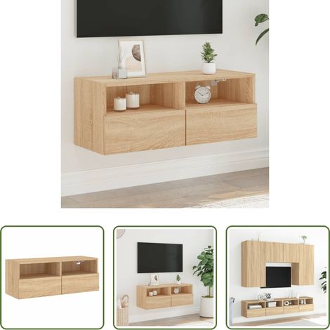 vidaXL Mueble de pared TV madera ingeniería roble Sonoma 80x30x30 cm (1/5)