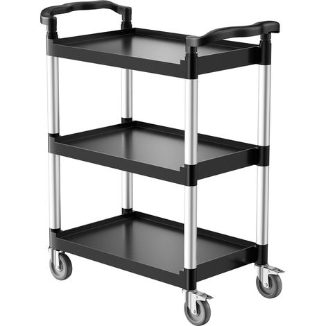 VEVOR Chariot de Service, 880x410x990 mm, Desserte a Roulettes Utilitaire en Plastique a 3 Niveaux, avec Roues Pivotantes 360° (2 avec Freins), pour Entrepot, Bureau, Maison, Restaurant, Cuisine