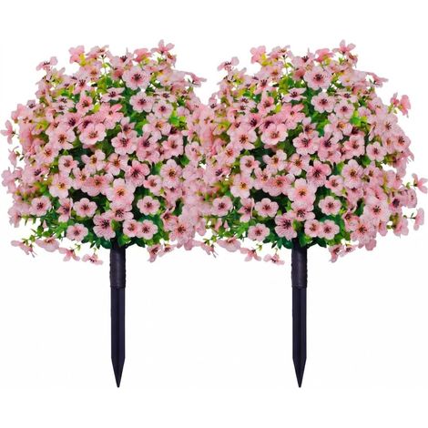 Composition florale artificielle à insérer au sol, 2 plantes d'extérieur résistantes aux UV, rose (1/5)