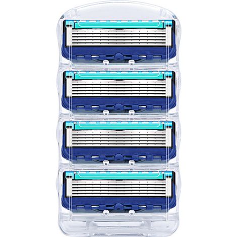 Lame de rasoir manuelle à cinq couches bleu foncé, têtes de rasage pour hommes, paquet de 32 (1/5)