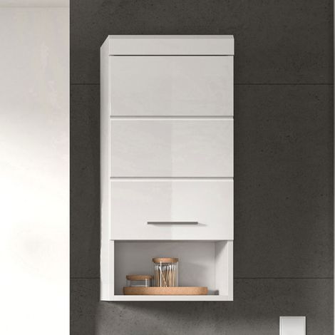 Meuble suspendu 1 porte 37x24x79 cm blanc brillant - KAN
