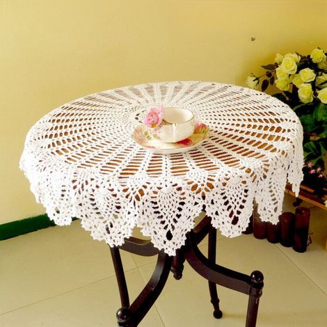 Manteles redondos de encaje de algodón tejidos a mano para decoración de mesas, hogares, bodas y fiestas. Blanco, 90 cm. (1/5)