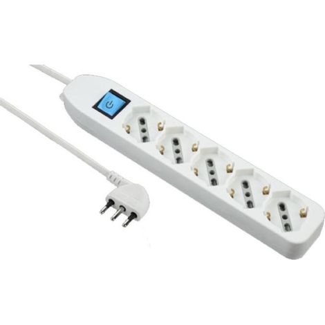 Multiprise 5 Prises Divalents Schuko Avec Interrupteur Et Prise Gain de Place