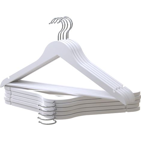 PORTENTUM Grucce in Legno, Confezione di 10, Bianco - Gancio Girevole 360º, Intagli per Vestiti e Camicette, Barra Antiscivolo per Pantaloni, Adatte per Abiti, Camicie, Giacche (1/5)
