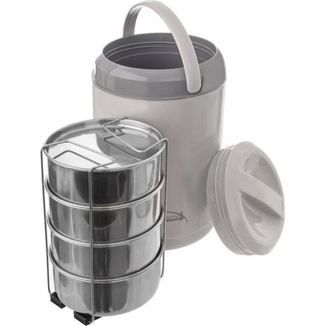 Lunch Box Isotherme Compartimentée - VILDE - 4 récipients - 27 cm x 20 cm - Acier inoxydable (1/5)
