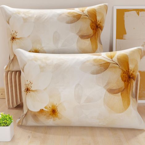 Lot de 2 Taies d'Oreillers 50x50 cm 100% Microfibre Hypoallergénique, Housse Oreiller Rectangulaire Motif Floral Beige, Paquet de 2
