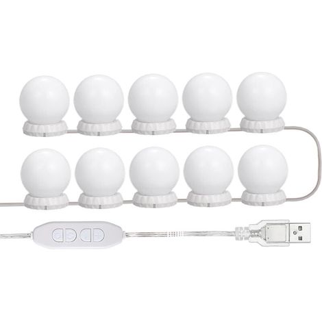 Kit d'éclairage LED pour miroir de maquillage avec 10 ampoules réglables, 10 niveaux de luminosité et 3 modes, guirlande lumineuse USB pour miroir de maquillage (1/4)