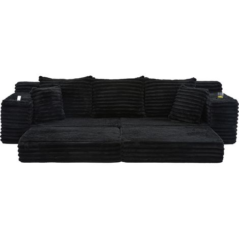 CHICFURN Sofá cama 273x98x87 cm de tejido acanalado negro con respaldo alto y cojines (1/5)