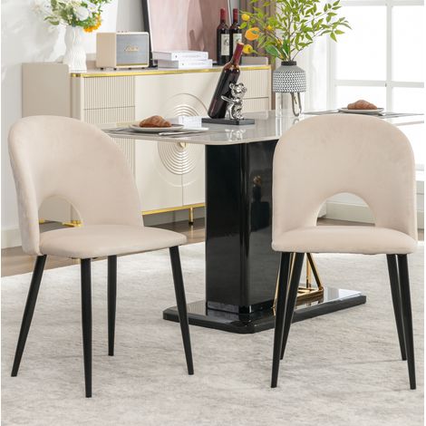 Sedia da pranzo imbottita in velluto beige, 47 x 44 x 84 cm, con gambe regolabili (1/5)