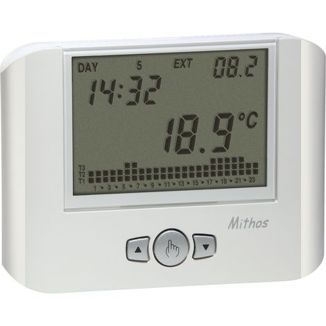 Thermostat numérique mural à batterie – Programmation hebdomadaire – Écran LCD – Plage de réglage 2-35 °C – Entrée pour sonde externe – Vemer (1/2)