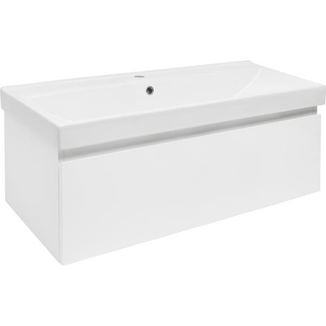 Ensemble meuble avec vasque - SAT - B-WAY 1 - 99x30x45 brillant - Blanc (1/5)