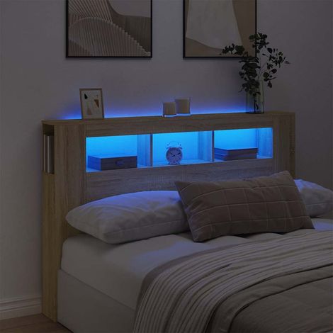 Tête de lit à LED-Panneau de lit avec lumière LED chêne sonoma 160x18,5x103,5cm bois ingénierie 283086 (1/5)