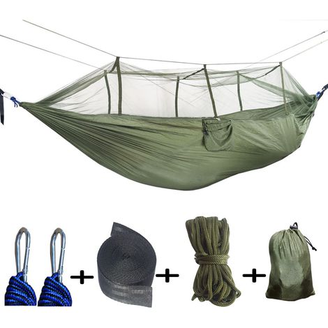 Filiyano-Hamac de camping avec moustiquaire, 2 sangles en bois, mousquetons, double corde, hamac portable et léger en nylon pour le camping, la (1/4)