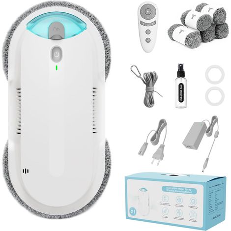 X1 Robot Nettoyeur de Vitres avec Spray Ultrasonique Bidirectionnel Double hélice4800-6400pa,Réservoir 85ml, Détection des Bords, Navigation Intelligente, pour Fenêtres et Miroirs (Blanc) (1/5)