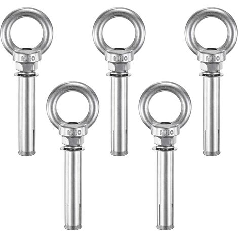 5-Pack Ancres Pour Béton Pitons À Œil, M10x90mm Acier 304 Ancres Pour Mur Béton Brique Boulons À Expansion Fixation Vis Pour Toiles D'Ombre, Pitons À Œil Épaulés (1/5)