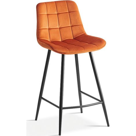 Silla de mostrador JUTE – Terciopelo naranja – Patas de metal – Altura 95 cm – Estilo moderno (1/5)