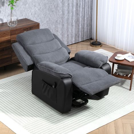 Fauteuil releveur électrique, fauteuil relax électrique velours côtelé, dossier inclinable, ports USB, 96x96x108cm, gris (1/5)