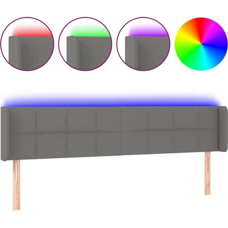 Testiera Testata del letto a LED Grigio Scuro 163x16x78/88 cm in Tessuto (1/4)