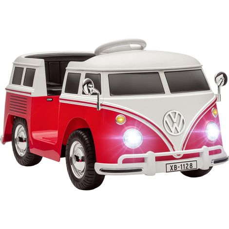 Voiture électrique enfant Volkswagen T1 sous sous licence officielle 12 V avec 2 moteurs démarrage doux 89x49x41,5cm rouge