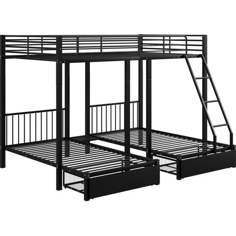 Letto triplo in metallo nero convertibile 140 x 200 e 2 x 90 x 200 con cassetti (1/5)