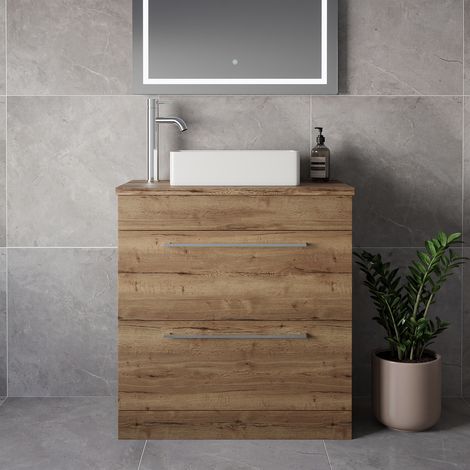 Napoli 390 Tobacco Oak 800mm 2 Drawer Vanity Unit for Countertop Basins - 800mm - Chrome 480mm Handle
