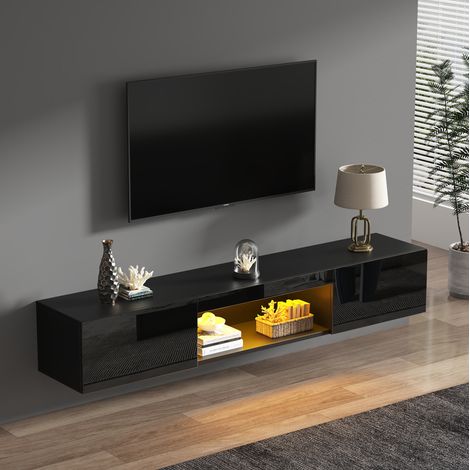 Mobile TV da parete 160 x 31 x 22 cm, LED, nero lucido, per TV 70 pollici, 35 kg DESVIAE (1/5)