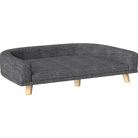 Canapé pour chien grand format, lit surélevé avec coussin amovible et lavable, cadre en bois, tissu polyester, 98x67x25 cm, gris foncé (1/5)