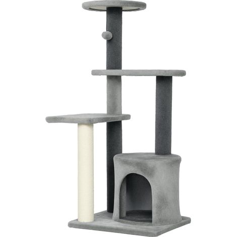 Arbre à chat multi-niveaux 45 x 40 x 103 cm poteaux griffoirs niche douillette moderne en panneaux de particules gris (1/5)
