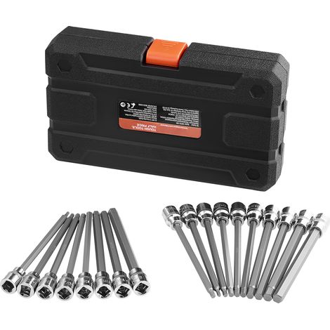Mophorn Jeu de douilles hexagonales extra longues 18 pièces, entraînement 3/8 po, alliage S2 et acier Cr-V, SAE et métrique 1/8"-3/8", 3-12 mm, avec étui de rangement amélioré pour mécaniciens (1/5)