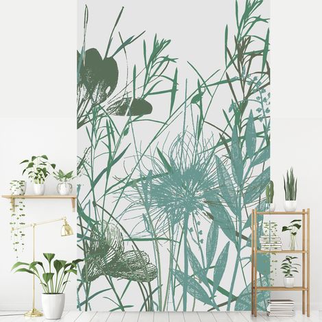 Papier peint intissé champêtre – Motif verdure et fleurs – Dimensions 250 cm x 150 cm – Décoration murale tendance – Plage (1/5)