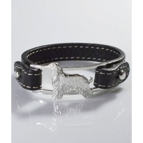 Armband echtes Lederband Afghan 3D Levriere in 925 Silber