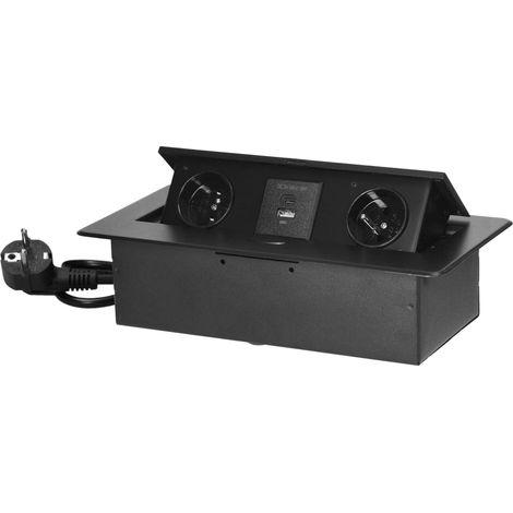 Orno OR-GM-9035/B enchufe eléctrico negro con cargador USB
