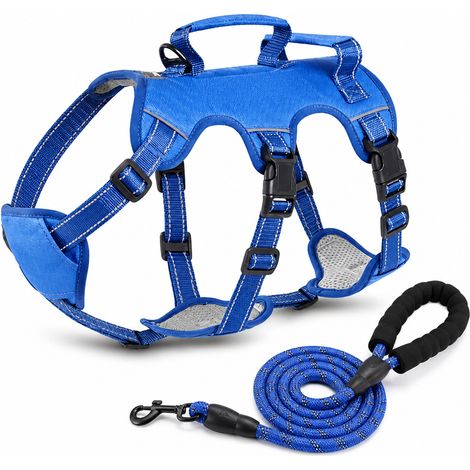 harnais et laisse pour chien solide et durable S 35 x 32 cm bleu