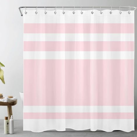 Rayures Roses et Blanches Rideaux de Douche 180x180cm Abstrait géométrique Rideaux de Bain avec Crochets, Classique Imperméable Polyester Anti Moule Salle de Bain Décor (1/5)