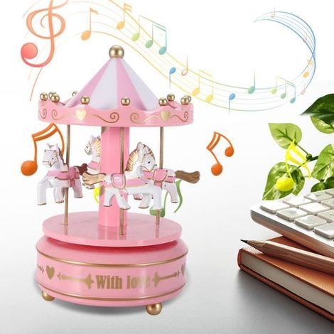 Boîte à musique carrousel,Cadeaux pour les enfants 18 x 10.8 cm HB033 -YEL (1/3)