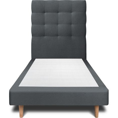 Lit 90x190cm avec tête de lit capitonnée velours et sommier tapissier gris anthracite - Hauteur totale : 29cm (1/4)
